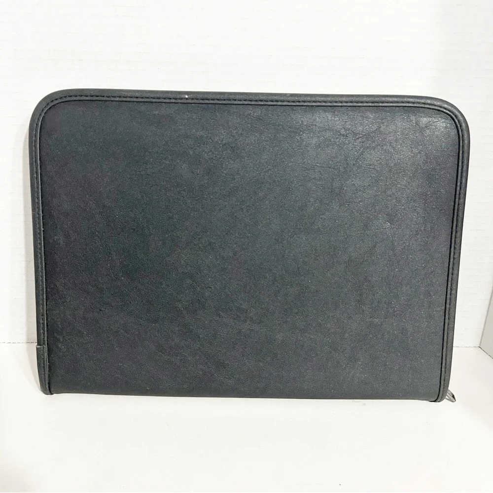 Leeds Black Faux Leather Zip Around Organizer Portfolio Document Keeper Pockets